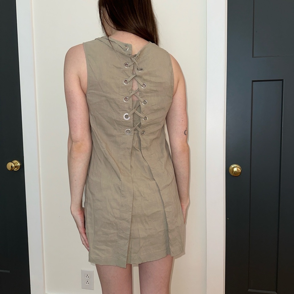 Theory Beige Lace-Up Back Dress